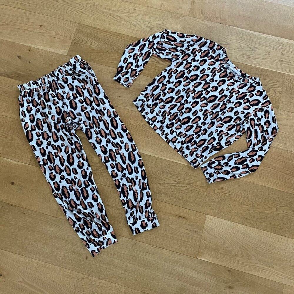 Mason Grey - Animal Print PJ Set in White Black & Tan
